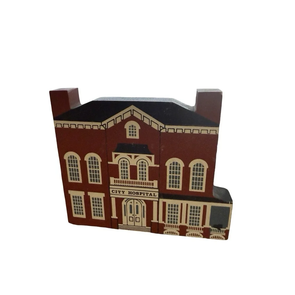 Lot of‎ 3 Cat's Meow wooden houses Church toy store City hospital